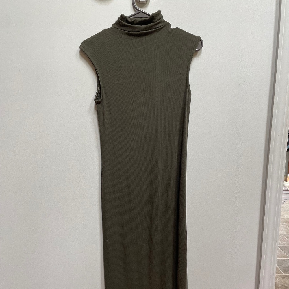 Full Length Army Green Mock Neck Knit Dress